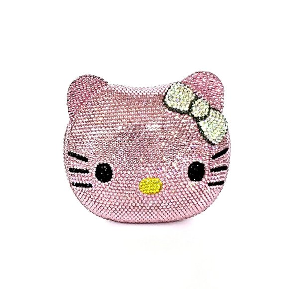 Kitty Face Luxury Evening Party Bag Clutch Purse Pink Crystals New In Gold Box - Picture 4 of 9